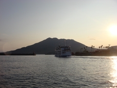 桟橋より眺めた朝の桜島